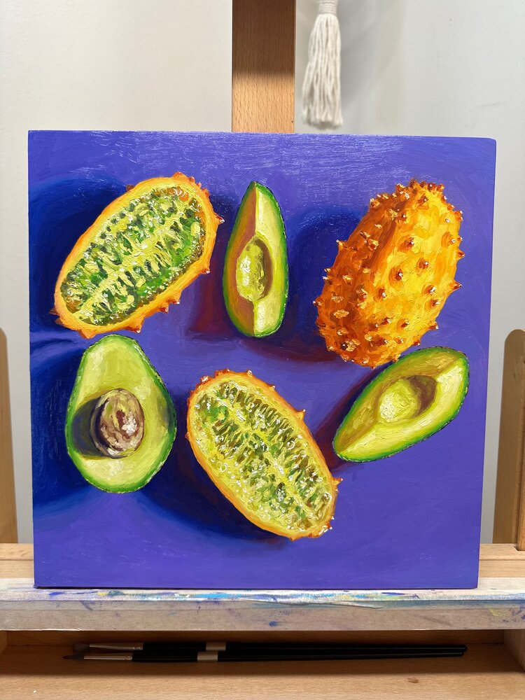 Horned Avocados - 12x12 - oil on panel