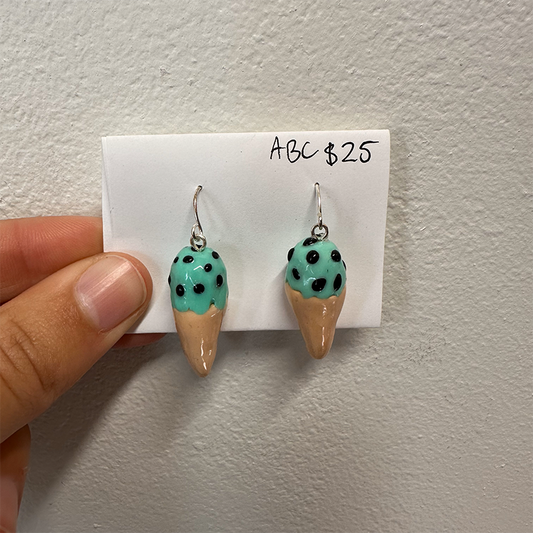 cute mint chocolate ice cream polymer clay earrings