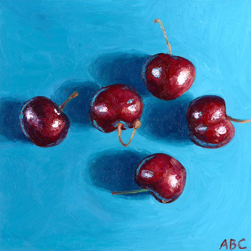 Fine art print of Glow Cherries oil painting.