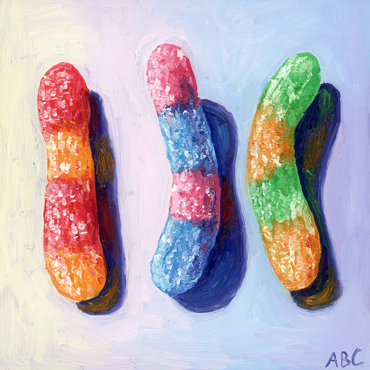 Lil Gummy Worms - 4x4 - oil on panel