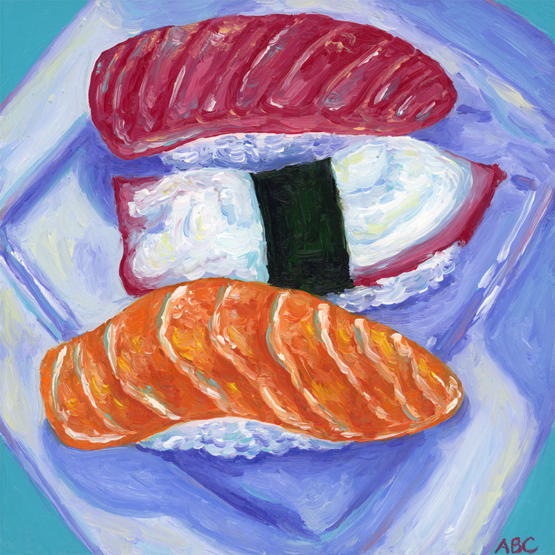 Fine art print of Yummy Nigiri oil painting.